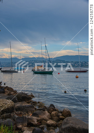 View of the Swiss countryside and clean water sources 124258778