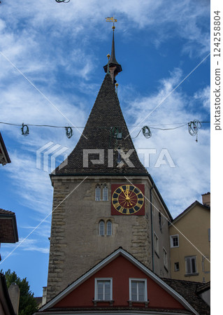 View of the Swiss countryside and clean water sources 124258804