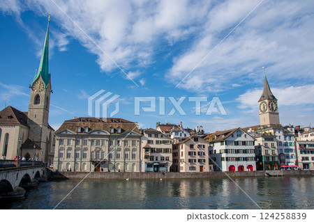 View of the Swiss countryside and clean water sources 124258839