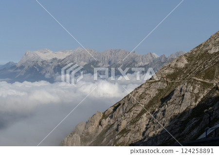 Schneeferner glacier on Zugspitze mountain, from Nordlinger hut, on Karwendel Hohenweg, Austria Schneeferner glacier on Zugspitze mountain, from Nordlinger hut, on Karwendel Hohenweg, Austria 124258891