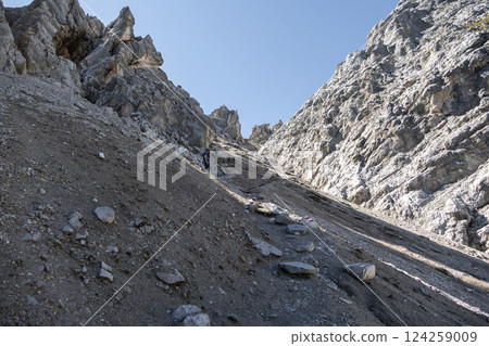 Stempeljoch at Karwendel mountains on Karwendel Hohenweg in Austria 124259009