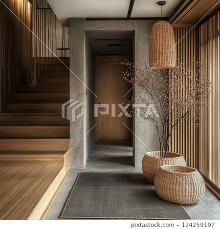 A soothing entrance surrounded by natural materials 124259197