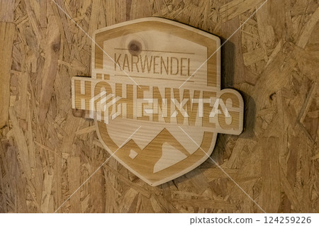Wooden sign of Karwendel Hohenweg, Austria Wooden sign of Karwendel Hohenweg, Austria 124259226