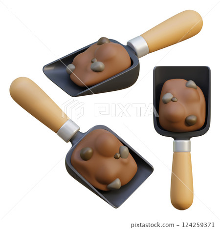 3D graphic of a trowel filled with dirt 124259371