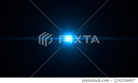 Blue star ray lights background. Transition to natural lights. Optical flares, shiny optical lenses effect. 124259407