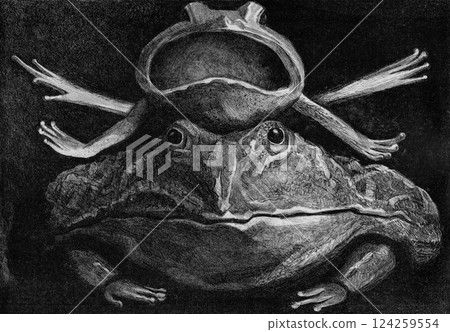 Leapfrog. High quality illustration of the engraving by handmade. Leapfrog. High quality illustration of the engraving by handmade. 124259554