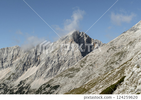 Stempeljoch at Karwendel mountains on Karwendel Hohenweg in Austria 124259620