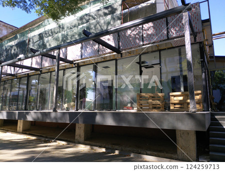 repair or construction of a summer terrace of a city cafe or restaurant 124259713