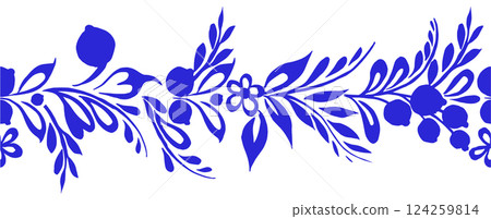 vector seamless border of blue ornaments in Russian style. porcelain painting vector seamless border of blue ornaments in Russian style. porcelain painting 124259814