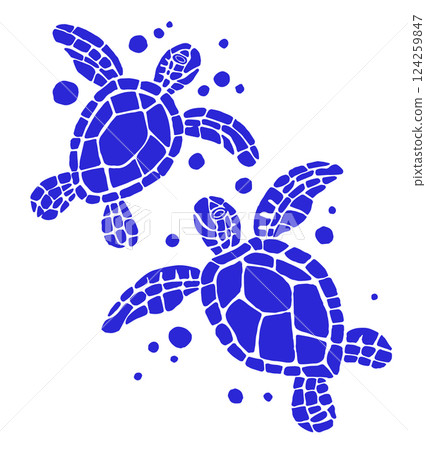 vector illustration, set with sea turtles. simple blue 124259847