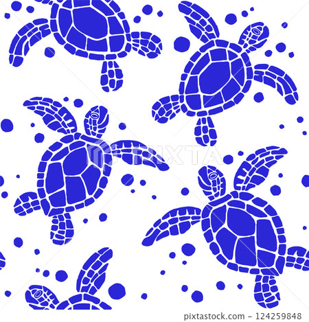 vector seamless pattern with sea turtles. simple blue print for fabric 124259848