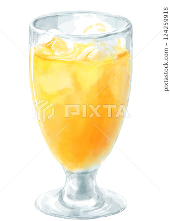 Watercolor illustration of orange juice in a glass 124259918