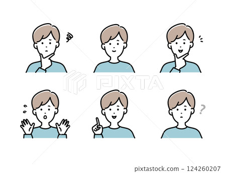 Young men's facial expression illustration set 124260207