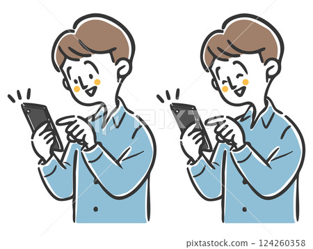 Man operating a smartphone, upper body, vector 124260358