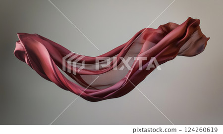 A striking visual of red mixed-color fabric gracefully flowing in mid-air, suspended in a moment of dynamic movement. Generative AI A striking visual of red mixed-color fabric gracefully flowing in mid-air, suspended in a moment of dynamic movement. Generative AI 124260619