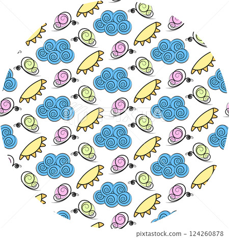 Abstract Butterflies Clouds sun Circle Background Texture in trendy Summer shades Blue Pink Yellow Abstract Butterflies Clouds sun Circle Background Texture in trendy Summer shades Blue Pink Yellow 124260878