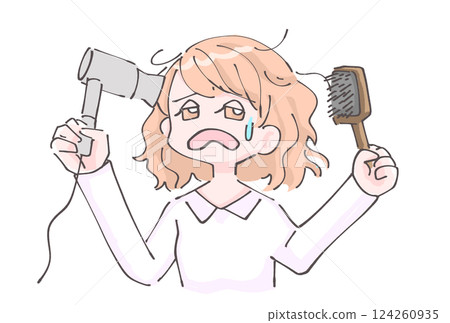 Illustration of a woman panicking because her hair is out of order 124260935