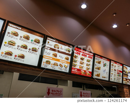 Hamburger restaurant menu 124261174