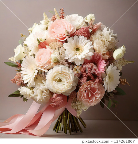White and pink bouquet on a gray background 124261807