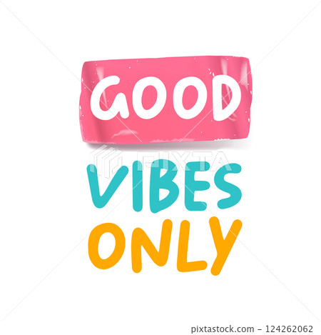 Good Vibes Only pink groovy aesthetic sticker design isolated on white. Good vibes motto sticker, tag, retro label, banner, ribbon, label png with quote. Positiv and motivational 1970s style quote Good Vibes Only pink groovy aesthetic sticker design isolated on white. Good vibes motto sticker, tag, retro label, banner, ribbon, label png with quote. Positiv and motivational 1970s style quote 124262062
