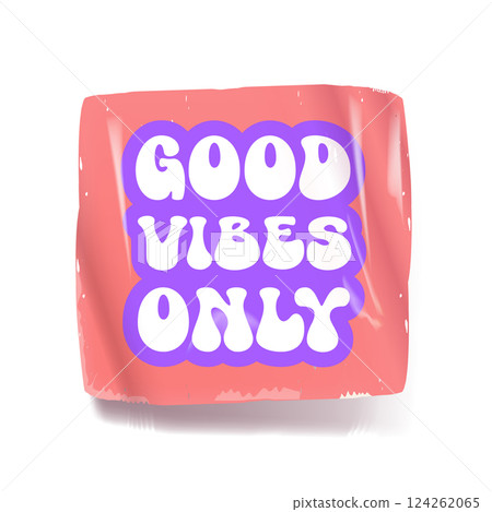 Good Vibes Only pink groovy aesthetic sticker design isolated on white. Good vibes motto sticker, tag, retro label, banner, ribbon, label png with quote. Positiv and motivational 1970s style quote Good Vibes Only pink groovy aesthetic sticker design isolated on white. Good vibes motto sticker, tag, retro label, banner, ribbon, label png with quote. Positiv and motivational 1970s style quote 124262065