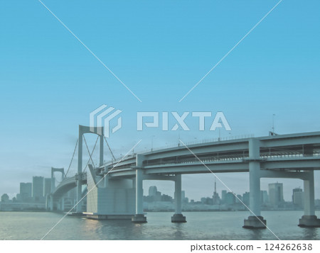 Rainbow Bridge and Tokyo Tower. Illustrated photo. Rainbow Bridge and Tokyo Tower. Illustrated photo. 124262638