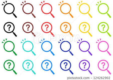 Magnifying glass icon 2 types Colorful 12 color set Magnifying glass icon 2 types Colorful 12 color set 124262902
