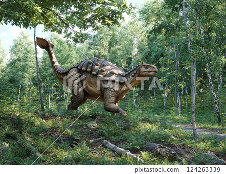 Modern dining area with green island, 124263339