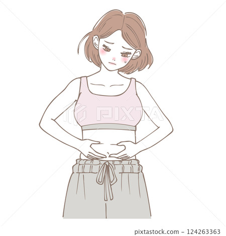 一位女士擔心腹部脂肪的插圖 124263363