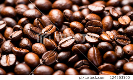 Perfectly roasted coffee beans close up, background texture Perfectly roasted coffee beans close up, background texture 124263500