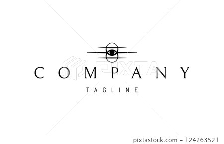 Vector logo with an abstract image of an eye in the form of a sun on the horizon. Vector logo with an abstract image of an eye in the form of a sun on the horizon. 124263521