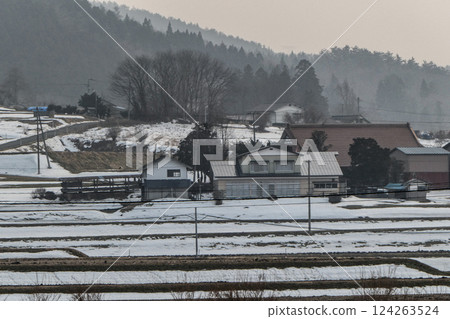 Winter scenery and a large old farmhouse in Tono, Iwate Prefecture, early in spring Winter scenery and a large old farmhouse in Tono, Iwate Prefecture, early in spring 124263524