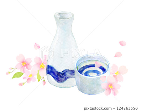 水彩畫：櫻花盛開、賞櫻酒 124263550