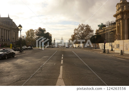 Serene Parisian Scene An Empty Road Showcasing the Majestic Les Invalides Serene Parisian Scene An Empty Road Showcasing the Majestic Les Invalides 124263556
