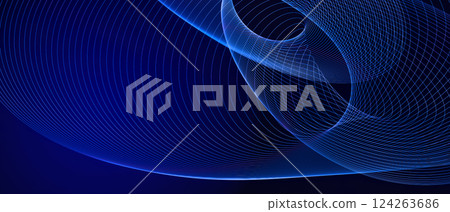 Dynamic blue backdrop features intricate lines and curves that create a sense of movement and depth. The abstract design invites contemplation and inspires creativity. 124263686
