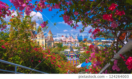 Beautiful panorama landscape view of Vinpearl Island with VinWonders Amusement Park with fantastic castles in Nha Trang city in Vietnam 124264003