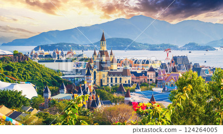 Beautiful panoramic view of Vinpearl Island with VinWonders Amusement Park with fantastic castles and cable car in Nha Trang in Vietnam Beautiful panoramic view of Vinpearl Island with VinWonders Amusement Park with fantastic castles and cable car in Nha Trang in Vietnam 124264005
