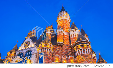 roof beautiful stone medieval castle at entertainment park Vinpearl in Nha Trang in Vietnam on background of blue sky roof beautiful stone medieval castle at entertainment park Vinpearl in Nha Trang in Vietnam on background of blue sky 124264006