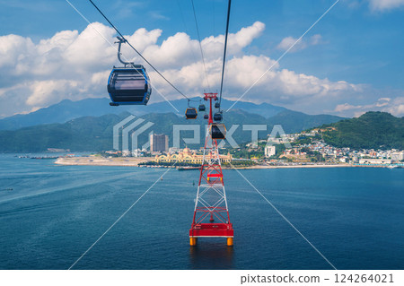 ropeway of cableway over sea to Hon Tre Island at Vinpearl Amusement Park in Nha Trang in Vietnam 124264021