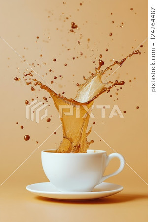 Coffee Spill From Cup on Beige Surface 124264487