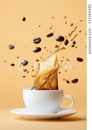 Dynamic Coffee Splash on Neutral Background 124264488