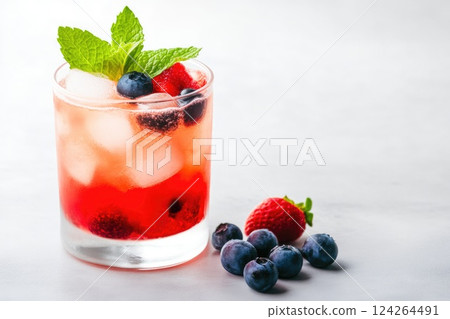 Summer Beverage with Fresh Fruit and Ice Cubes 124264491