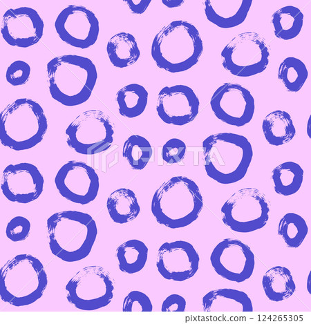 Circle brush stroke seamless pattern. Polka dots endless background. Paint tribal decor repeat cover. Abstract continuous ornament. Surface pattern design round motif. Vector hand drawn bg 124265305