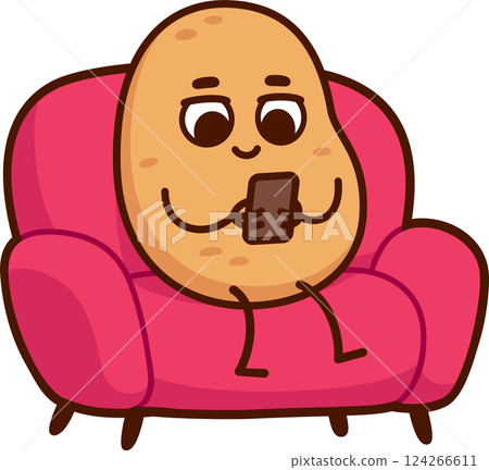 Couch potato character with phone Couch potato character with phone 124266611