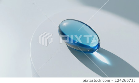 A close-up of a single blue vitamin tablet set against a clean white background. Generative AI 124266735