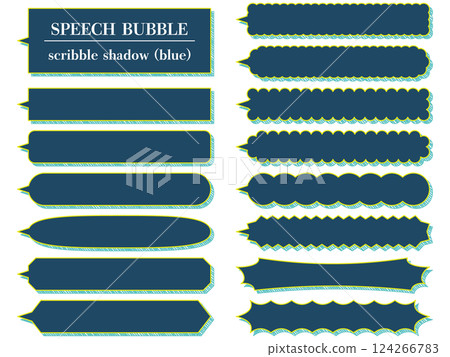 Illustration of 15 horizontal speech bubbles with doodle-style shadows (blue) 124266783