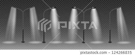 3d vector Modern and vintage city street lights row working at night. Urban electrical lightning system. Glowing retro lampposts 3d vector Modern and vintage city street lights row working at night. Urban electrical lightning system. Glowing retro lampposts 124266835