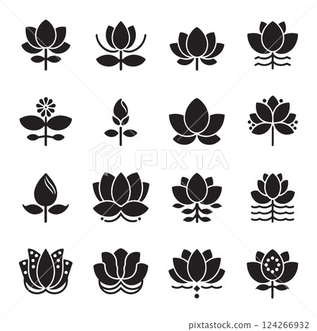 black lotus icons set on white background. Lotus plant. Lotus flower black lotus icons set on white background. Lotus plant. Lotus flower 124266932