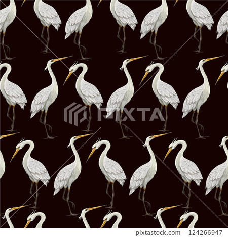 Seamless pattern with white herons. 124266947