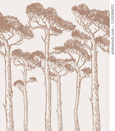 Mural with monocrome pines. Vector. 124266952